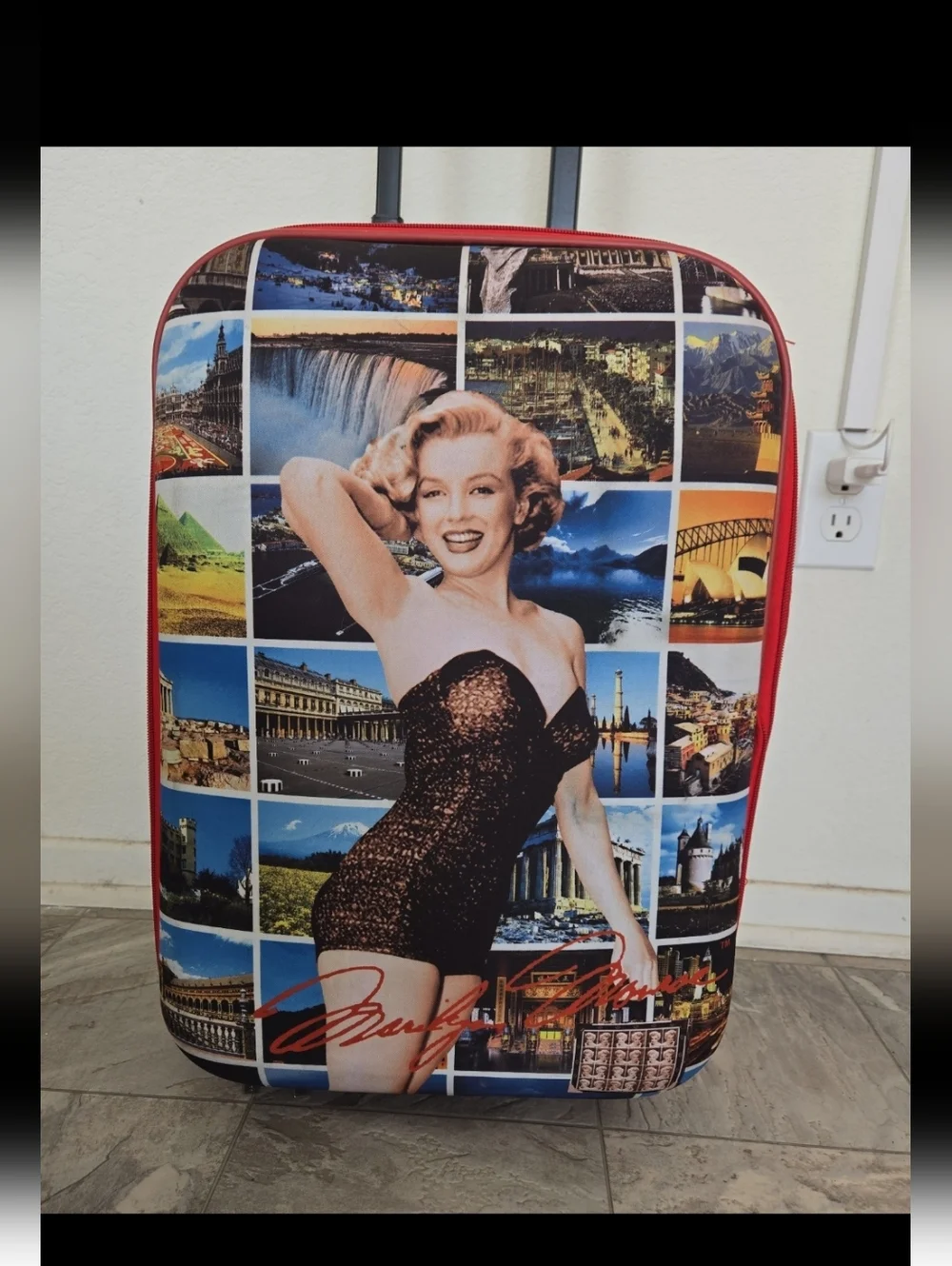 Vintage Marilyn Monroe Photo Collage Carry-On Luggage - Red Trim